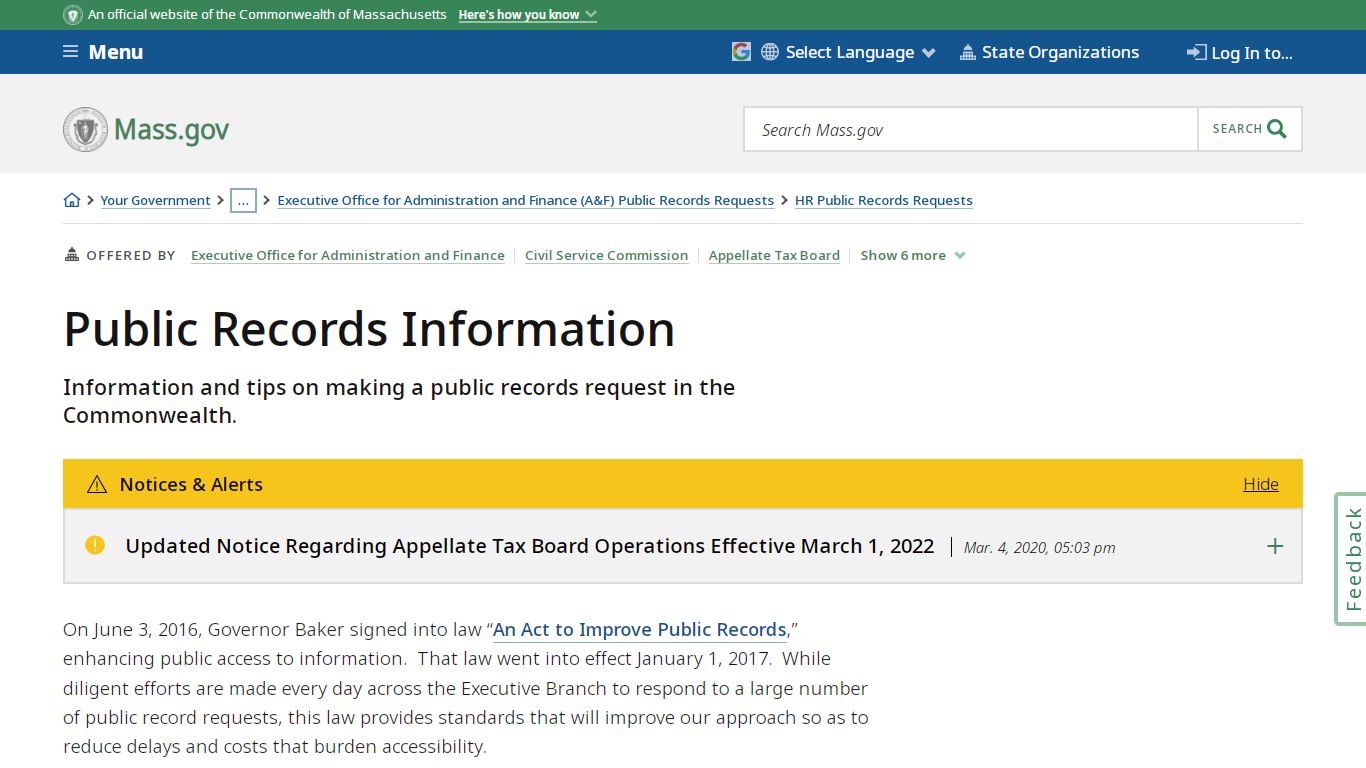Public Records Information | Mass.gov